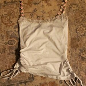 White Lace Trim Tank Top with Floral Straps